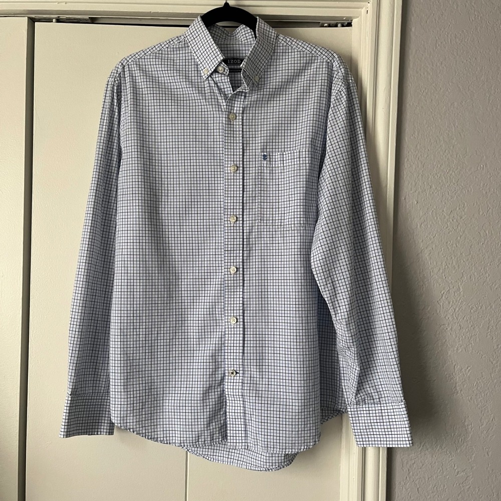 IZOD Premium Essentials Blue Checkered Button Down Shirt‎ Mens Size S - Picture 6 of 6
